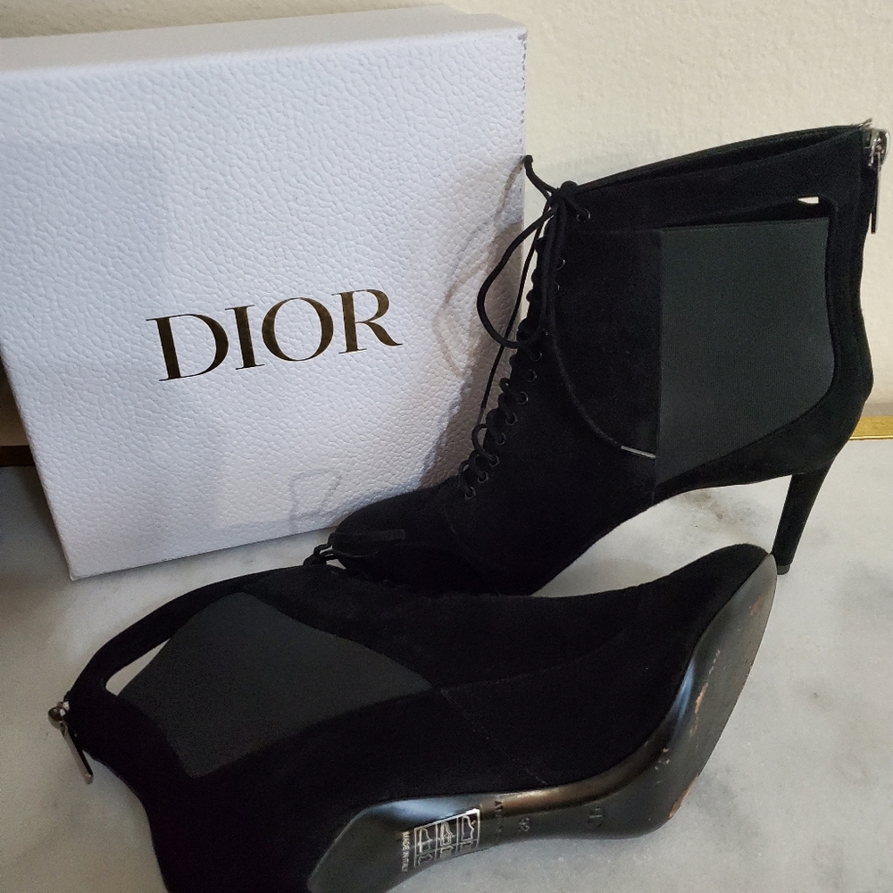 Christian Dior Black Suede Heeled Ankle Almond Toe Boot Shoe Women's Size 36 5.5 - Picture 8 of 15